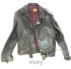 1930s 40s Kit Carson Horse Hide Black Leather Motorcycle Jacket Worn Cross Cntry
