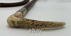 1937 Vintage Antique Antler Stag Handle Leather Wrapped Horse Bull Crop Whip Old