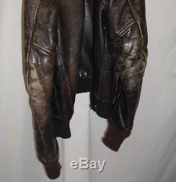 1940-50's Front Quarter Horse Hide Brown Leather Motorcycle Jacket Men's Small