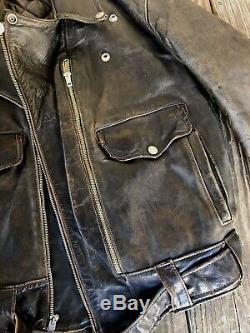1940s Vintage Horse Hide Appalachian Tanned & Tailored Leather Biker Jacket 40