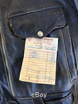 1940s Vintage Horse Hide Appalachian Tanned & Tailored Leather Biker Jacket 40
