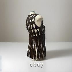 1960-70's Brown Leather Cut Out Fringe Vest With Gold Hardware XS-SM Woodstock