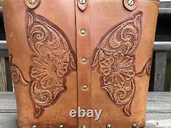 1960s Wester Ranch BOHO PURSE Leather Bag HAND TOOLED HORSE Butterfly Flowers