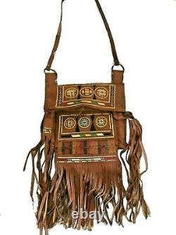 1970s Vintage Ethnic Tuareg AFRICAN FRINGE Bag Embroidered Leather Handbag