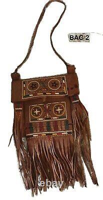 1970s Vintage Ethnic Tuareg AFRICAN FRINGE Bag Embroidered Leather Handbag