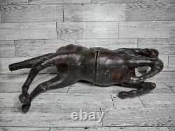 19th Century French Rearing Horse Hand carved wood Leather Covered Antique VTG