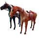 2 Antique Vintage Leather Wrapped Horses Horse Sculpture withTack 15 Glass Eyes