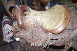 2 Tone Vintage Hand Tooled Horse Riding Leather Saddle