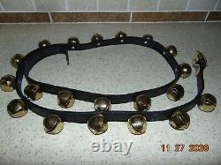 20 Vintage Brass Sleigh Bells Leather Horse Strap Jingle Bell String, over 6 ft