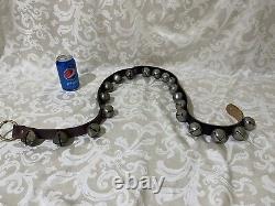 20 Vintage Christmas Sleigh 1 1/2' Dia. Bells Leather Horse Belt Antique 53