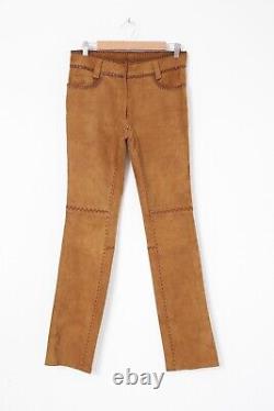 2003 Vintage DOLCE GABBANA Western Pants Trousers Leather Suede Brown Size US 8