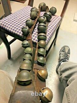 22 Graduated Vintage Antique Victorian Brass Sleigh Bells Leather Horse Jingle B