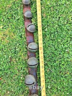 22 Graduated Vintage Antique Victorian Brass Sleigh Bells Leather Horse Jingle B