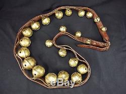 23 Antique Graduated Horse Sleigh Bells Vintage Brass & Original Leather Strap