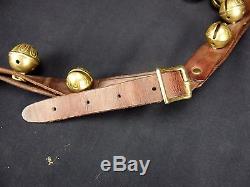 23 Antique Graduated Horse Sleigh Bells Vintage Brass & Original Leather Strap