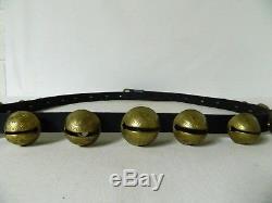 23 Graduated Vintage Brass Sleigh Bells on 78 Leather Horse Harness Strap Belt