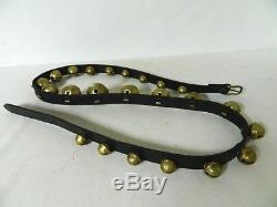23 Graduated Vintage Brass Sleigh Bells on 78 Leather Horse Harness Strap Belt
