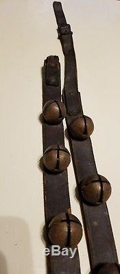 25 Graduated ANTIQUE Brass Sleigh Bell Horse Harness VINTAGE Leather 89 Texas