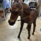 28.5 Vintage Leather Horse figure statue Equestrian Home Decor Glass Eyes India