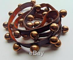 30 Vintage Brass Sleigh Bells on 90 Leather Horse Harness Strap Belt No Rust
