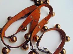 30 Vintage Brass Sleigh Bells on 90 Leather Horse Harness Strap Belt No Rust