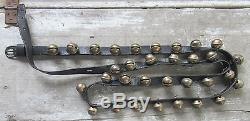 32 Antique Horse Sleigh Bells Vintage Cast Brass on Original Leather Strap 82