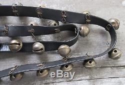 32 Antique Horse Sleigh Bells Vintage Cast Brass on Original Leather Strap 82