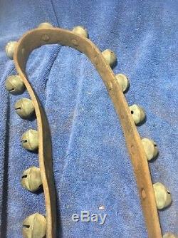 34 Antique Horse Sleigh Bells Vintage Cast Brass on Original Leather Strap 84