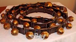 36 Vintage Horse Brass Sleigh Bells On Leather Strap Harness 106