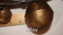 36 Vintage Horse Brass Sleigh Bells On Leather Strap Harness 106
