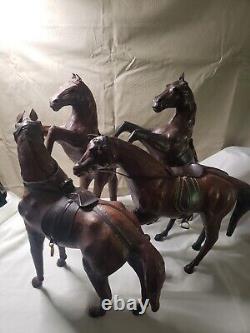 4 Antique/ Vintage Leather Horse Figurine Statue Sculpture Equine Saddle 12