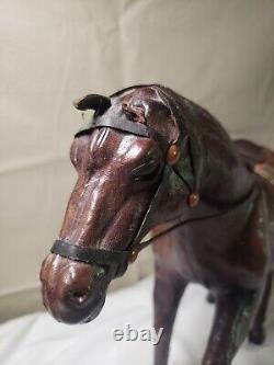 4 Antique/ Vintage Leather Horse Figurine Statue Sculpture Equine Saddle 12