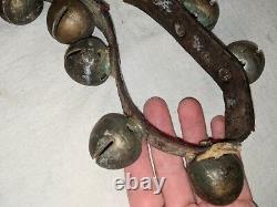 41 Vintage Antique Primitive 1 Horse Sleigh Bells Old 86 Leather Strap Broken