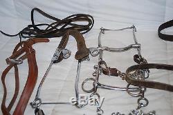 (5) Vintage Assorted Horse Bits & (3) Assorted Leather Bridles