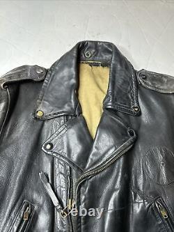 50s VTG Black Leather Horse Hide Motorcycle Jacket Moto Jacket RARE L NICE COOL