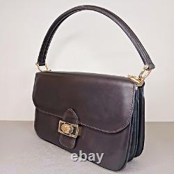 70s Vintage Formal CELINE Goldern Horse Carriage Handbag Leather Brown USED