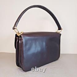 70s Vintage Formal CELINE Goldern Horse Carriage Handbag Leather Brown USED