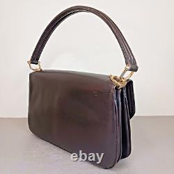 70s Vintage Formal CELINE Goldern Horse Carriage Handbag Leather Brown USED