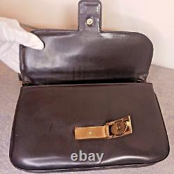 70s Vintage Formal CELINE Goldern Horse Carriage Handbag Leather Brown USED