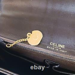 70s Vintage Formal CELINE Goldern Horse Carriage Handbag Leather Brown USED