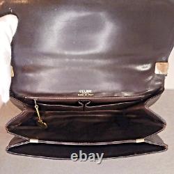 70s Vintage Formal CELINE Goldern Horse Carriage Handbag Leather Brown USED