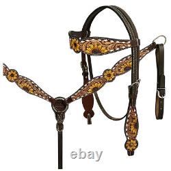 91RK Hilason Western Horse Sunflower American Leather Headstall Breast Collar