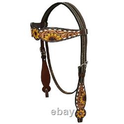 91RK Hilason Western Horse Sunflower American Leather Headstall Breast Collar