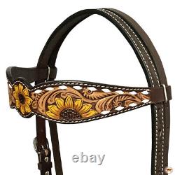 91RK Hilason Western Horse Sunflower American Leather Headstall Breast Collar