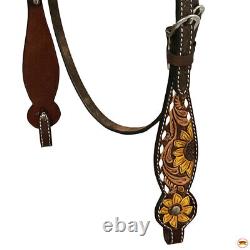 91RK Hilason Western Horse Sunflower American Leather Headstall Breast Collar