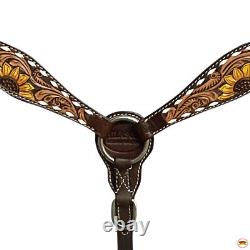 91RK Hilason Western Horse Sunflower American Leather Headstall Breast Collar