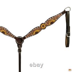 91RK Hilason Western Horse Sunflower American Leather Headstall Breast Collar