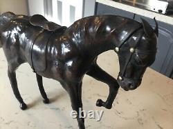 A Beautiful Vintage Brown Leather Horse, With Glass Eyes