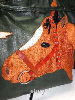 ADOLFO DOMINGUEZ VTG Large Western Horse Embroidered Tote Handbag