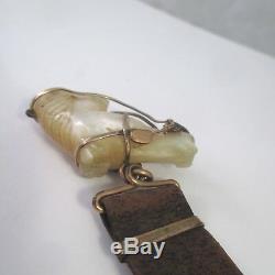 ANTIQUE Vintage CARVED MOTHER OF PEARL HORSE HEAD withBRIDLE LEATHER WATCH FOB